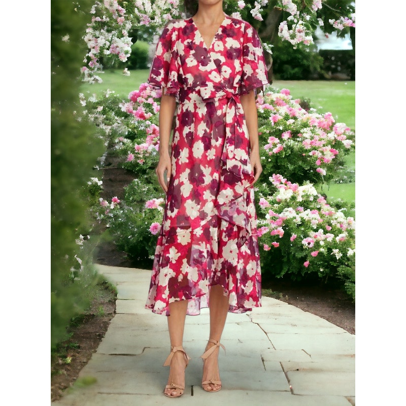 Nwt Tanya Taylor Blaire Floral Wrap Tie Dress 0 W/Stretch Msrp $545